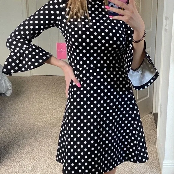 ワンピース [Kate Spade] domio dot flounce sleeve ponte dress Domino Dot Flounce Sleeve Ponte Dress | Kate Spade New York